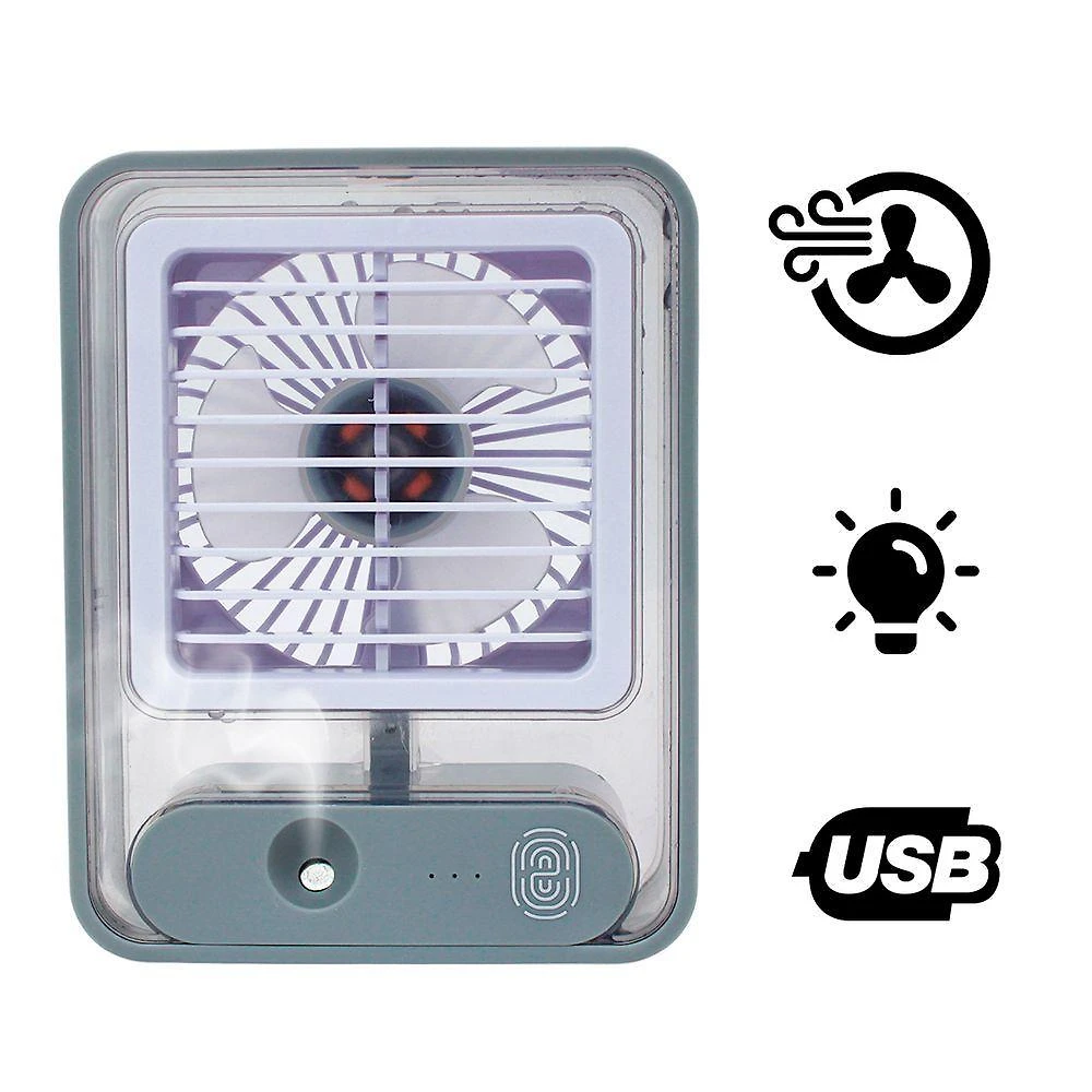 Ventilador Portatil Umidifcador Luminaria Usb De Mesa 3 Velocidades Cinza