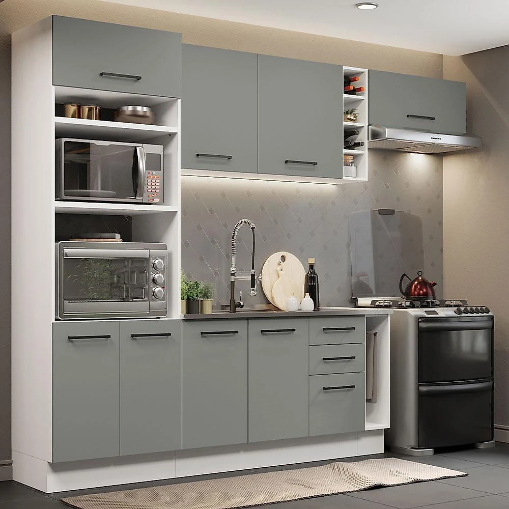 Cozinha completa madesa agata 290003 com armário e balcão (sem tampo e pia) - branco/cinza