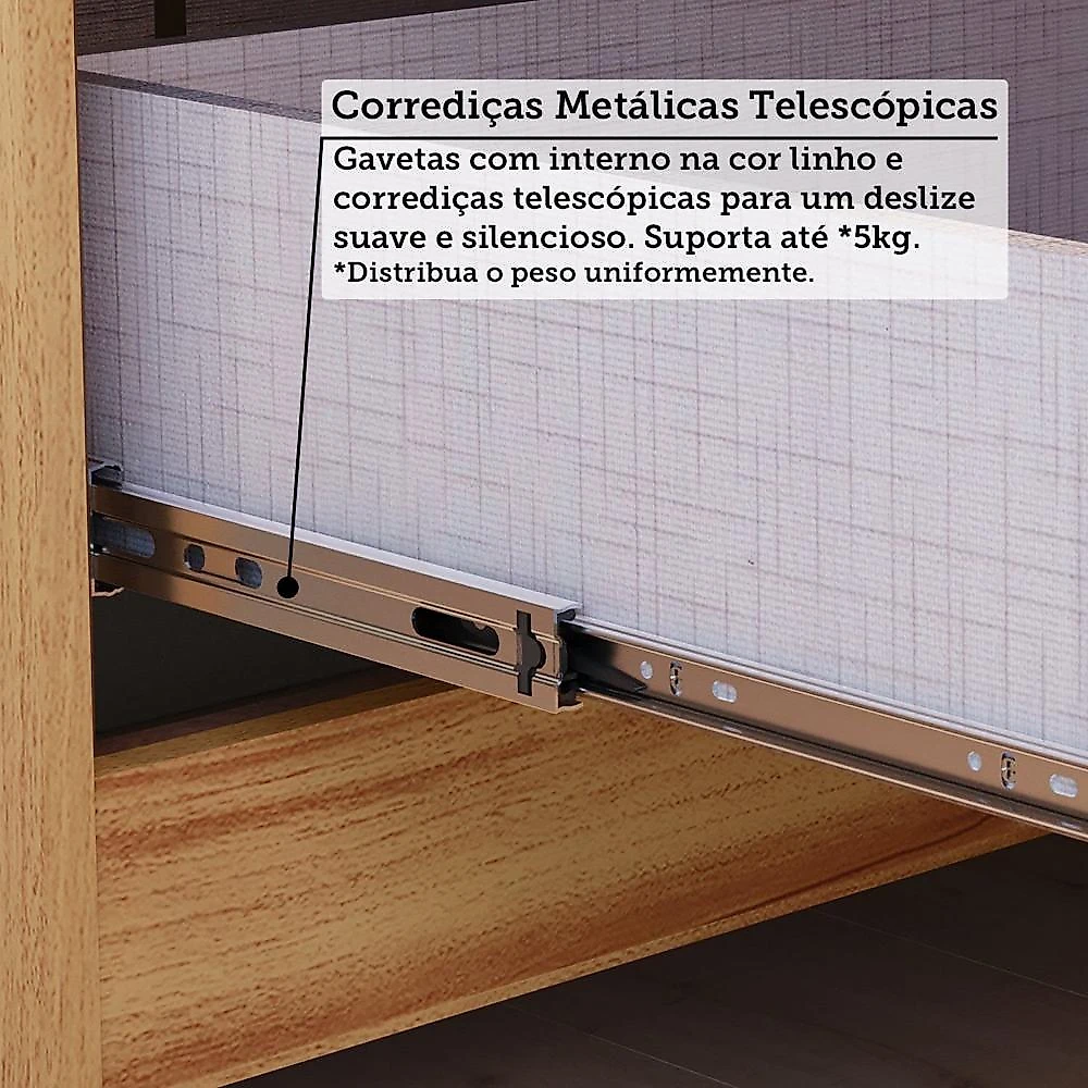 Quarto de Bebê Guarda-Roupa 4 Portas Cômoda e Berço Minicama 4 em 1 Levy 100% MDF Yescasa Amêndoa/Off White