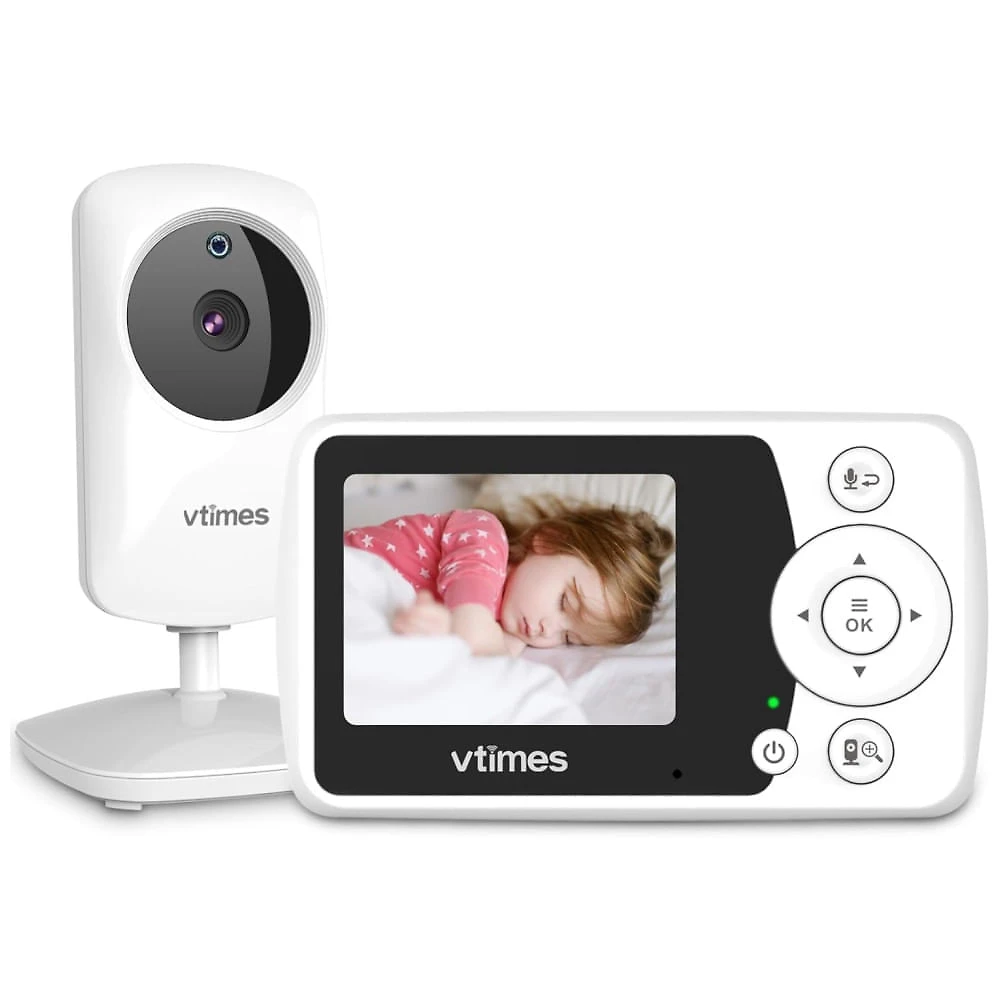 Babá Eletrônica com Câmera e Áudio, Visão Noturna, Tela LCD de 2,4", Sensor de Temperatura, 1000ft - Ideal para Bebês, Idosos e Animais,VTimes