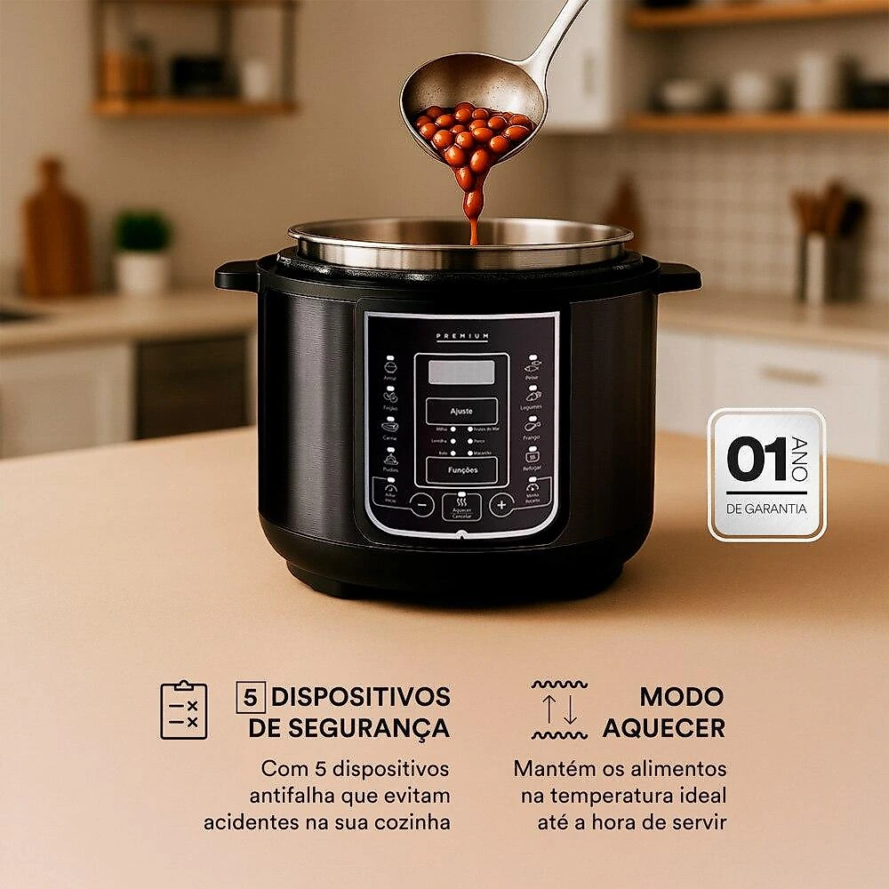 Panela de Pressão Elétrica 5 Litros EOS Multicooker Digital Inox Preto EPP50DP 110V