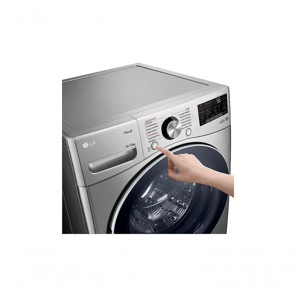 Lava e Seca LG Smart 18kg Inox Look com Inteligência Artificial AIDD™ WD18SV2S6B 127V