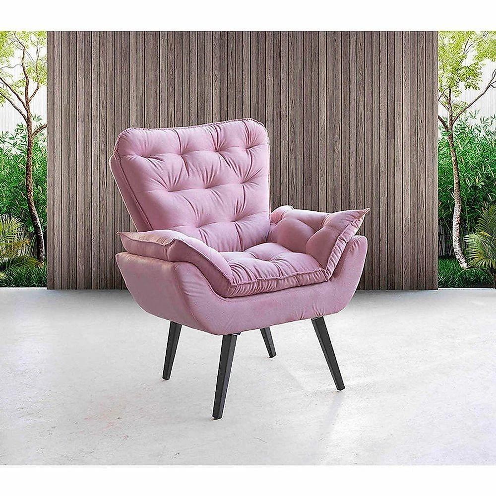 Poltrona Luxo Assento Fixo Tecido Veludo Vermelho De Casa Decor Estofados