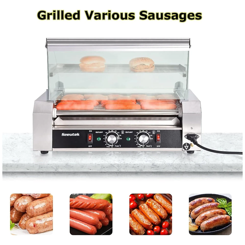Máquina para Cachorro Quente com 7 Rolos até 24 Salsichas, Luz LED, Controle de Temperatura e Bandeja de Gotejamento R...