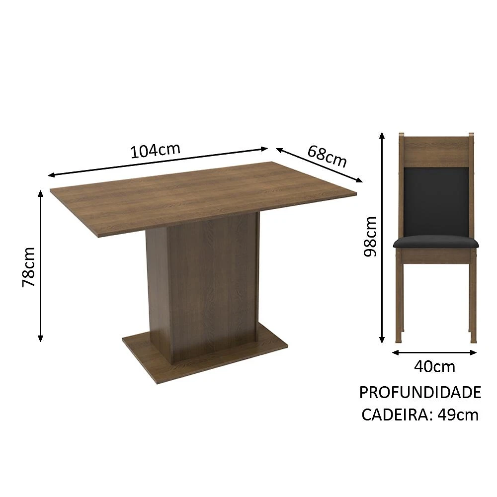 Miniatura Conjunto Sala de Jantar Madesa Gabi Mesa Tampo de Madeira 2 Cadeiras - Rustic/Preto/Sintético Preto Rustic/Preto/Sintético Preto