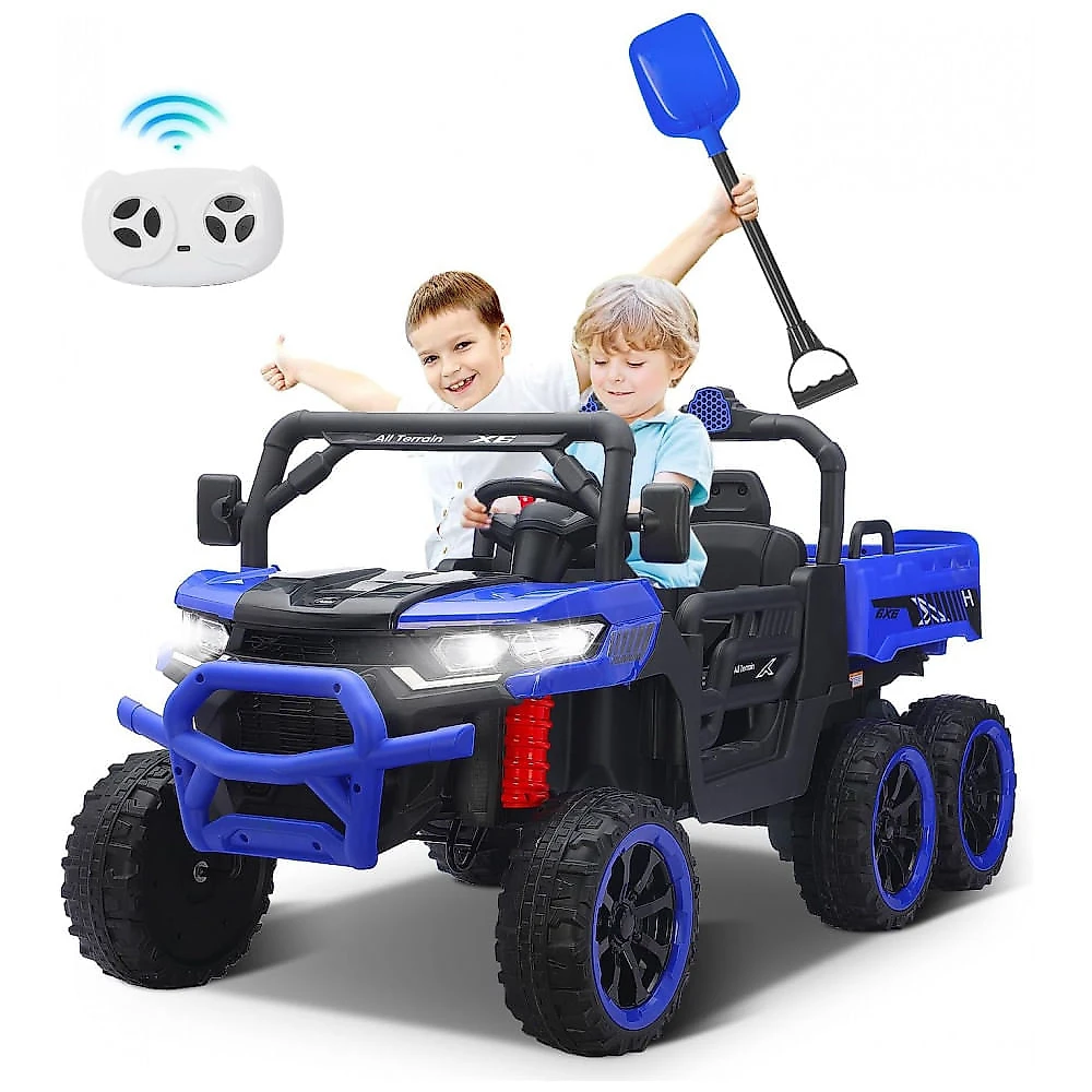 Caminhão Basculante Infantil Elétrico Letsgoride Azul 24V 2 Lugares 4 Motores 100W Caçamba Automática 4WD Bluetooth Música LED 6 Rodas