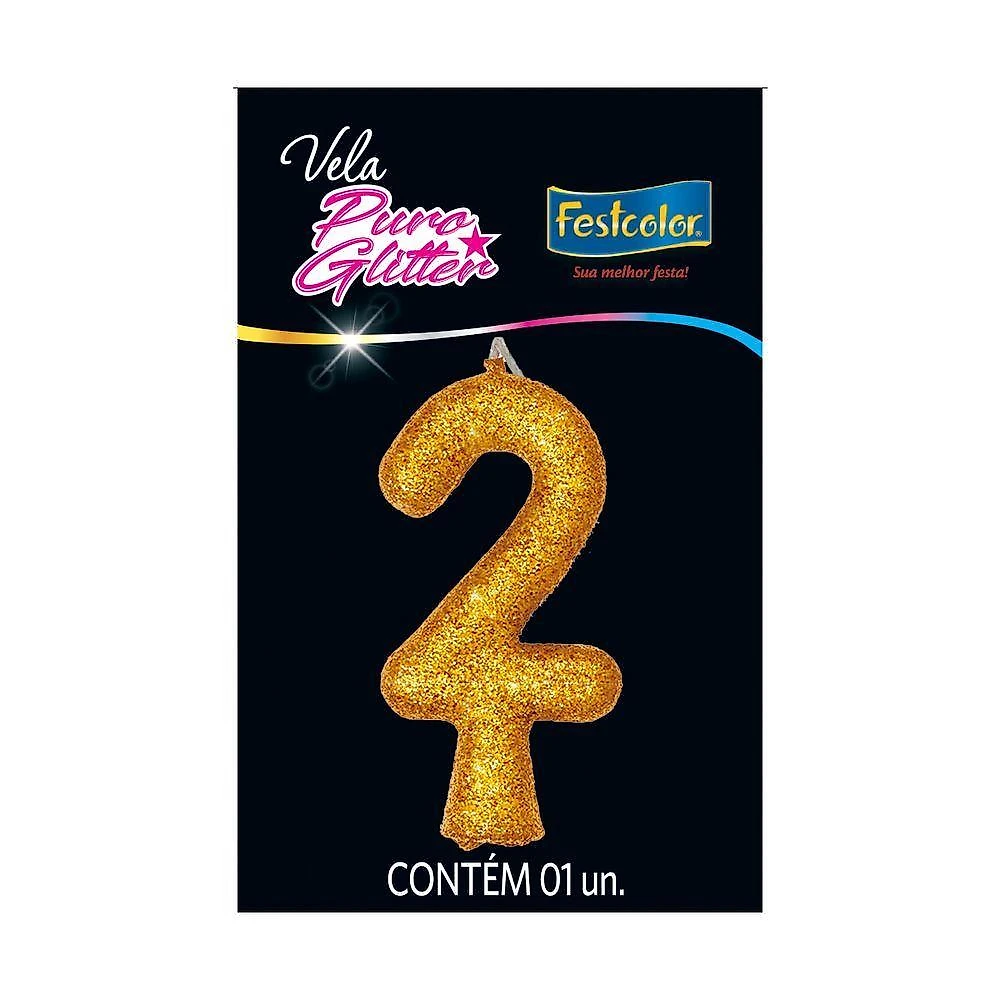 Vela De Aniversário Puro Glitter Dourada Modelo 7