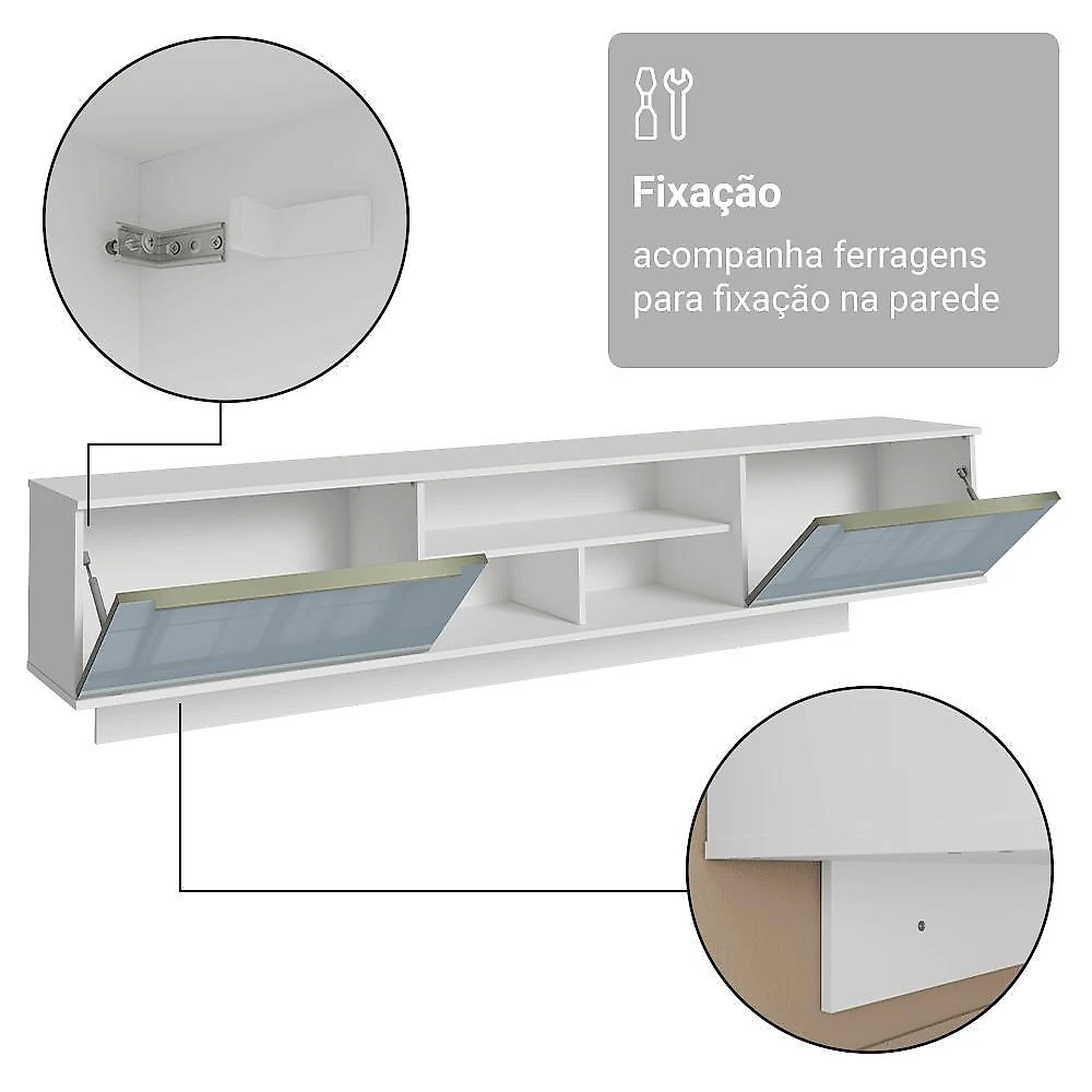 Rack suspenso para tv até 80 polegadas 218 cm 2 portas branco/cinza lux madesa