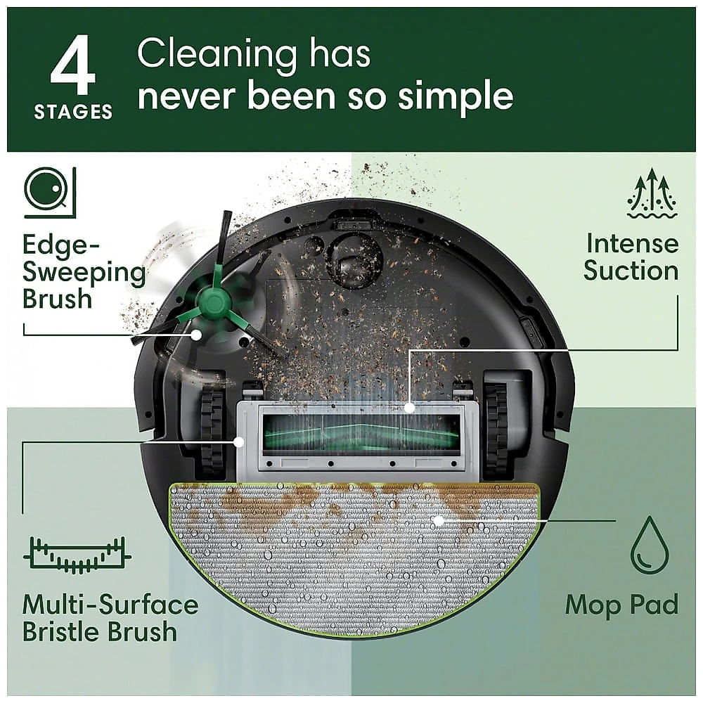 Robô Aspirador e Esfregão iRobot Roomba 105 Combo Preto com Navegação LiDAR e Sucção Potente 120V
