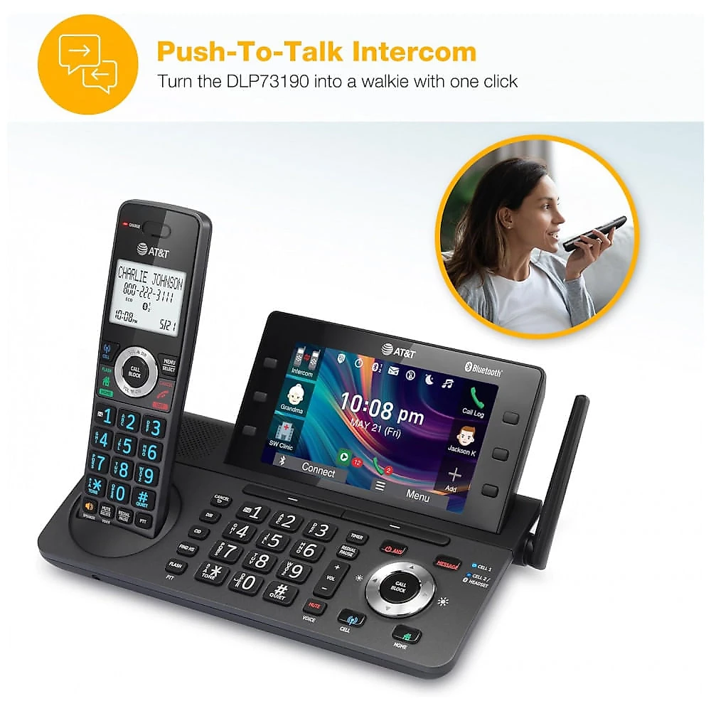 Telefone Sem Fio AT&T DLP73190 Grafite/Preto 1 Handset DECT 6.0 com Tela Colorida 5", Bloqueador Inteligente, Connect to Cell Bluetooth