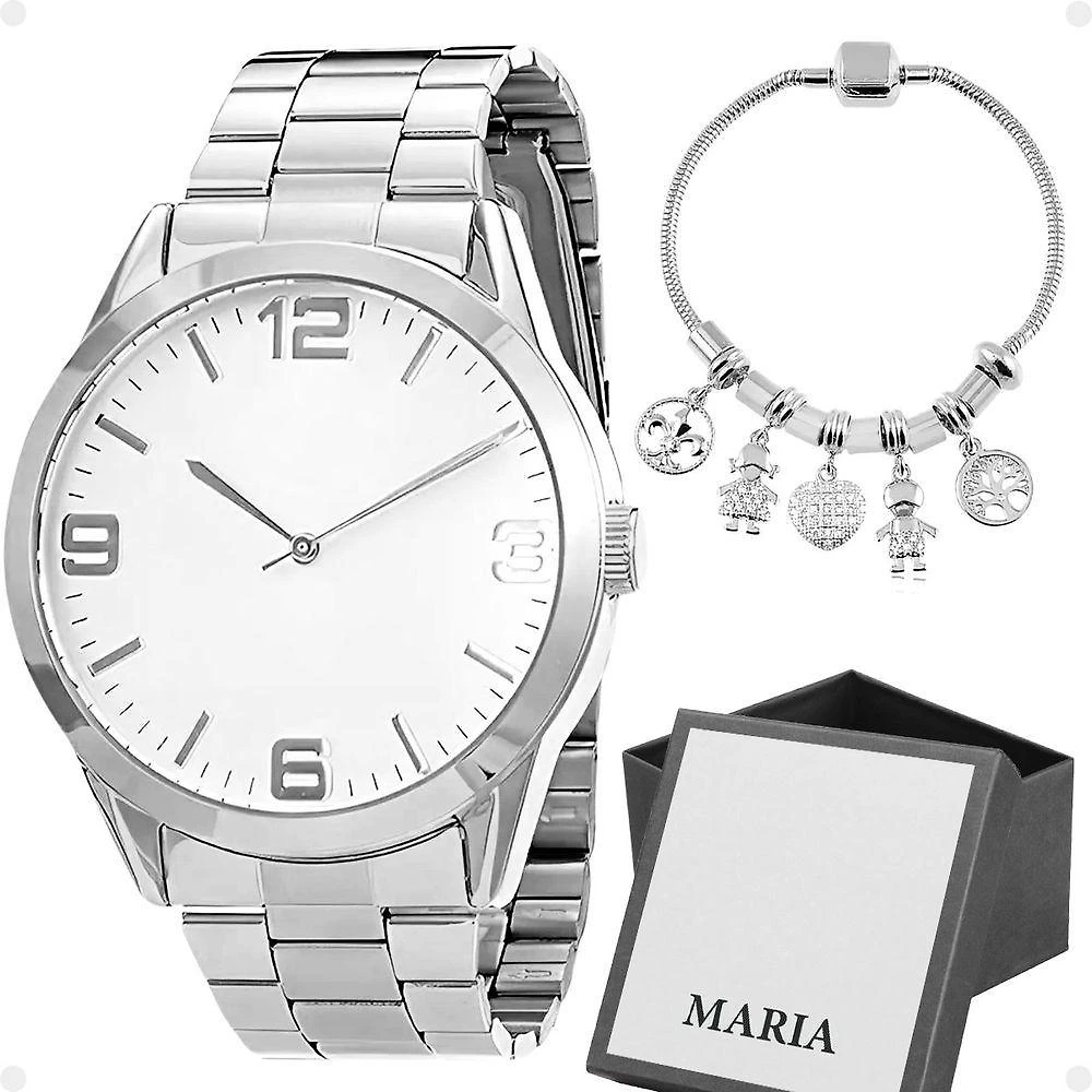Miniatura Relogio Feminino Prata Aço Inox + Caixa + Pulseira Pandora