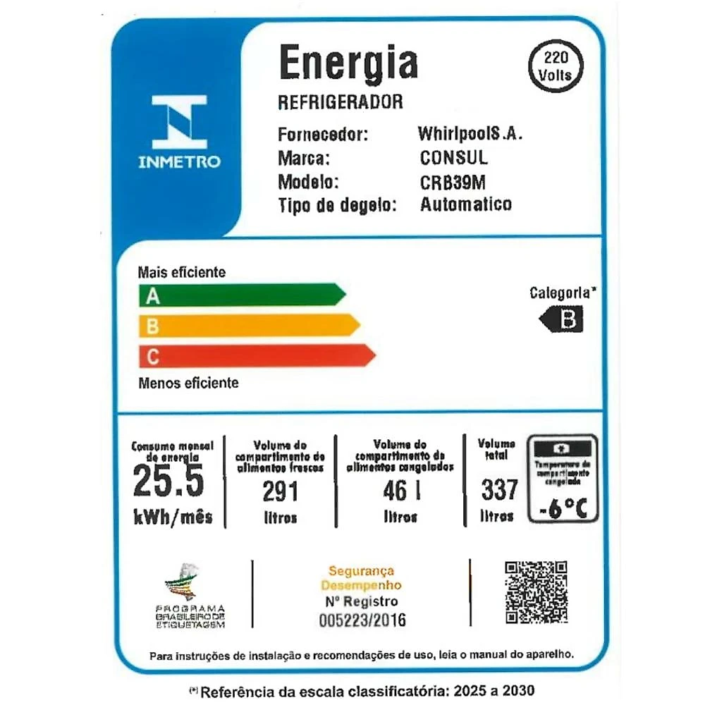 Geladeira Consul Frost Free CRB39MK, 337 Litros, Cor Inox - 220V 220 Volts