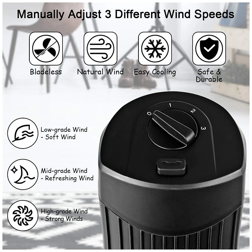 Ventilador de Torre Oscilante Silencioso com 3 Velocidades e 3 Modos, 110V 35W, COSTWAY, Preto