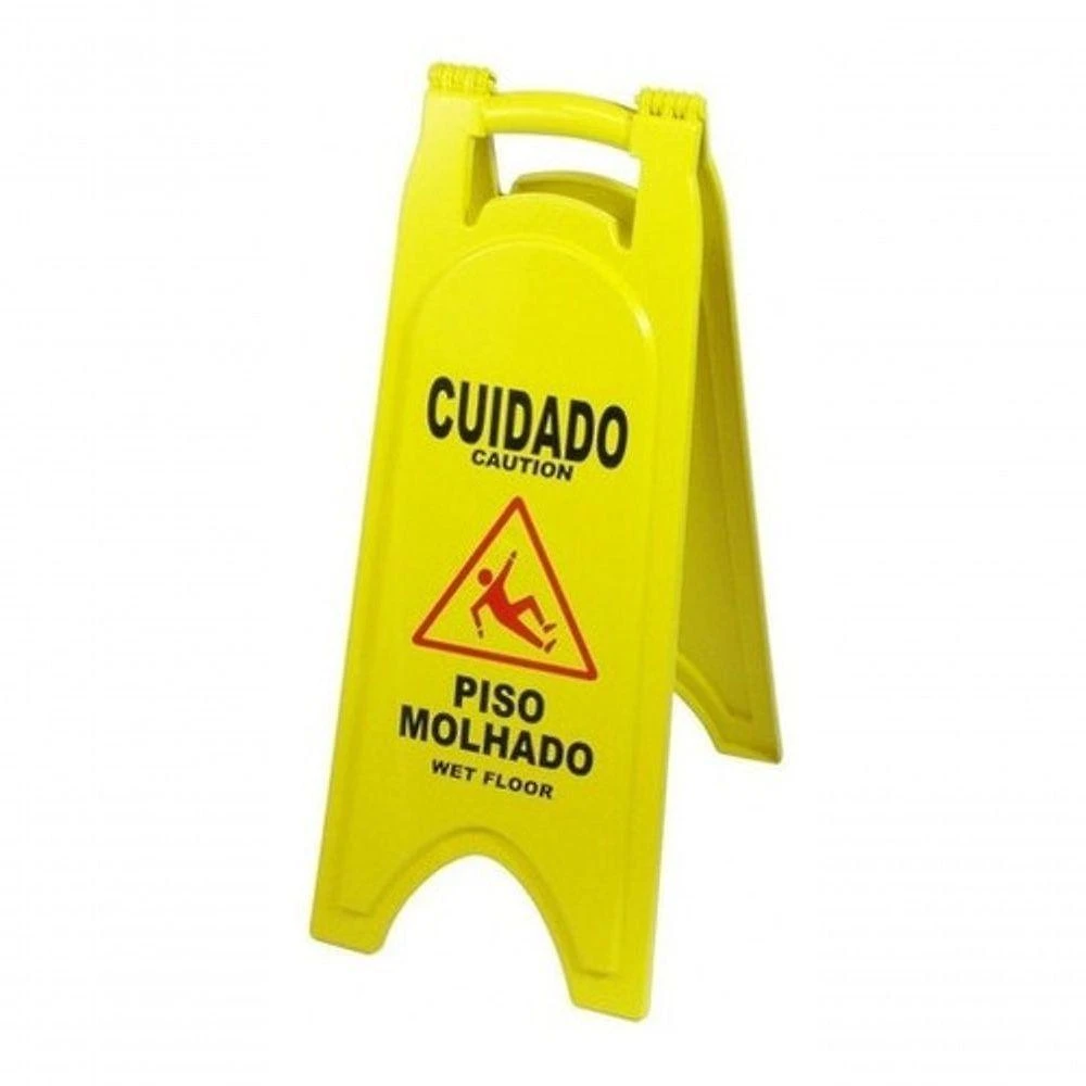 Placa Sinalizadora Cuidado Piso Molhado Dobrável Amarela JSN 1UN