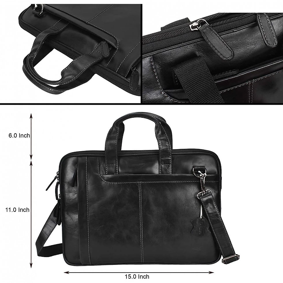 Bolsa Maleta Pitaara de Couro Masculina para Laptop , Preta