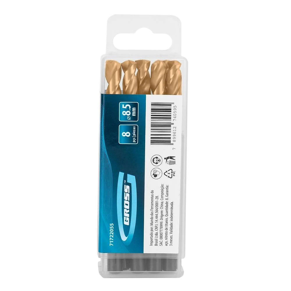 Jogo broca aço rápido titânio 8.5mm 8 gross peças serralheria golden tip