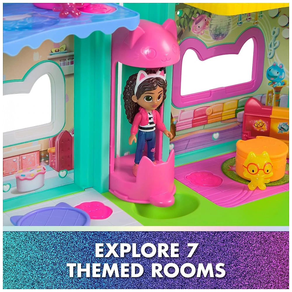 Casa de Bonecas Interativa MeowMazing do Filme Gabbys Dollhouse, 7 Cômodos, Olhos de Tela LCD, Figuras, Efeitos Sonoros, Gabby's Dollhouse