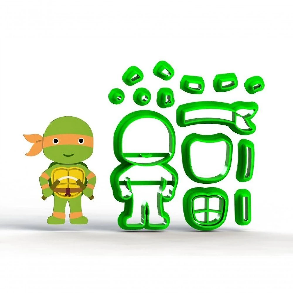 Cortador Tartaruga Ninja Michelangelo Mod 1 Plástico PLA 5CM Verde 1 Unidade HB Formas e Cortadores