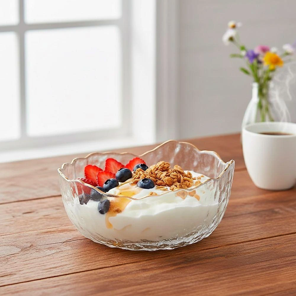 Bowl Taj de Cristal Martelado com Borda Dourada para Mesa de Transparente Wolff Kit com 12 webcontinental-7893015509537