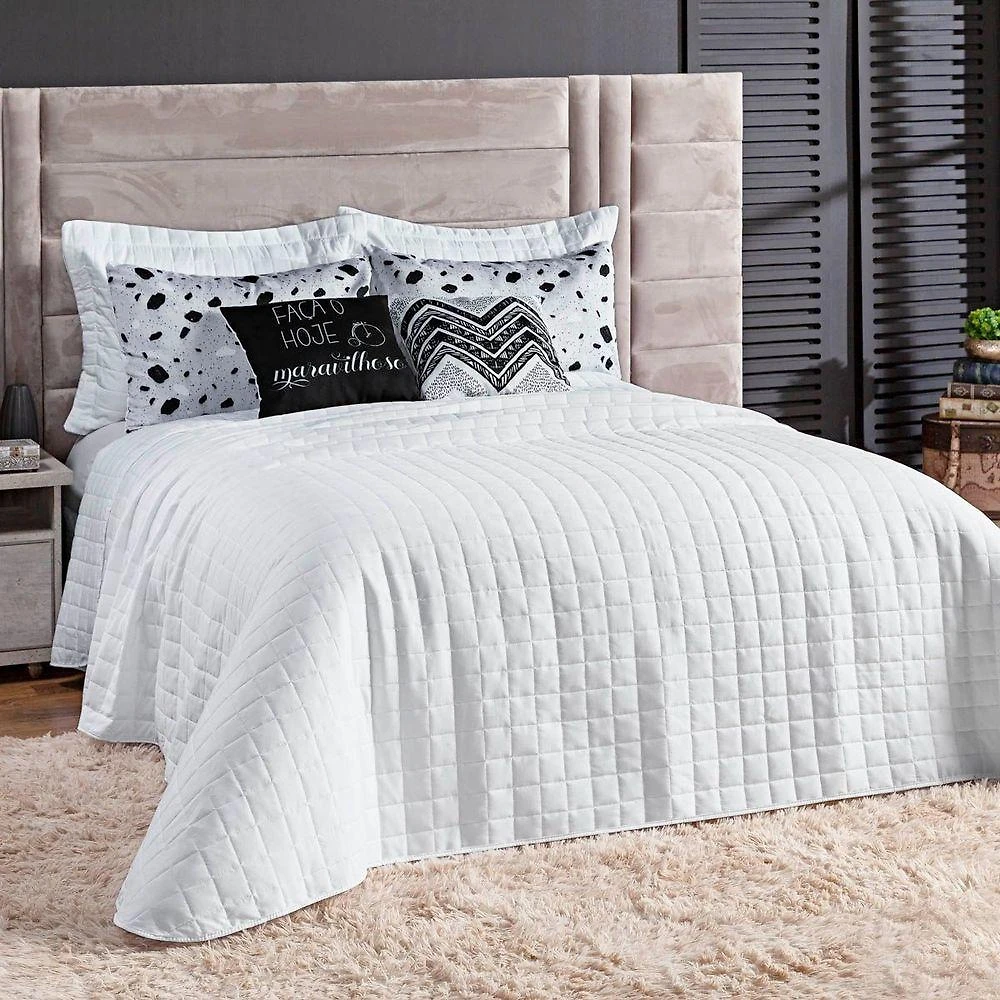 Kit Colcha Matelassê Percal 300 Fios Basic Queen 07 Peças 100% Poliéster - Branco Ethnic