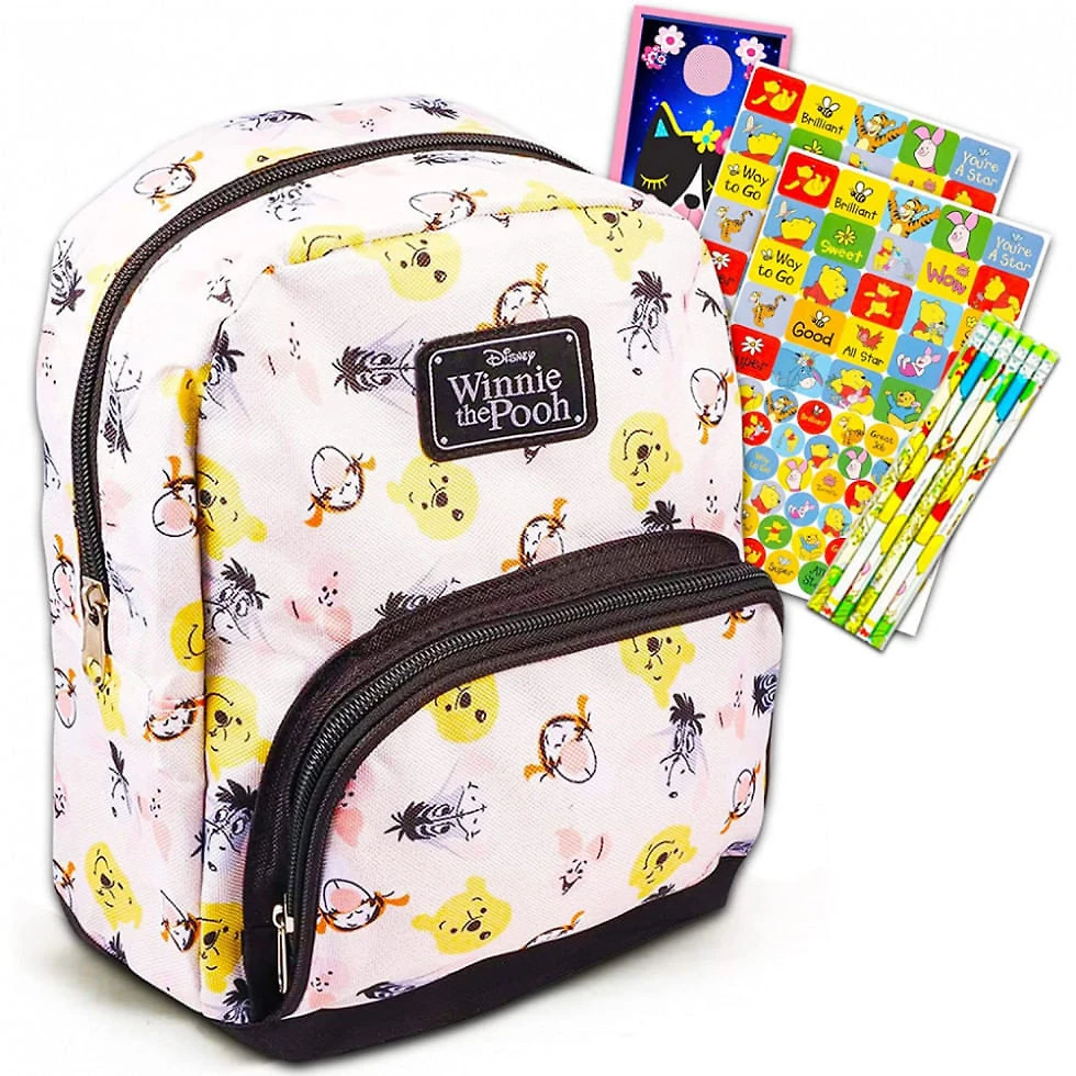 Mini Mochila Escolar Infantil Disney Ursinho Pooh para Meninos e Meninas, Cor Branca