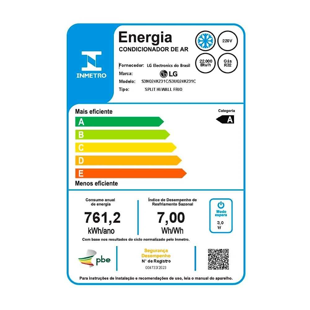 Ar-Condicionado Split Inverter 24000 BTUs LG +AI Dual Inverter Voice Só Frio S3-Q24K231C 220V