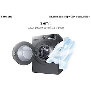Miniatura Lava e Seca Samsung WD11A 3 em 1 Inox Look com Ecobubble e Lavagem a Seco WD11A4453BX – 11 kg 110V