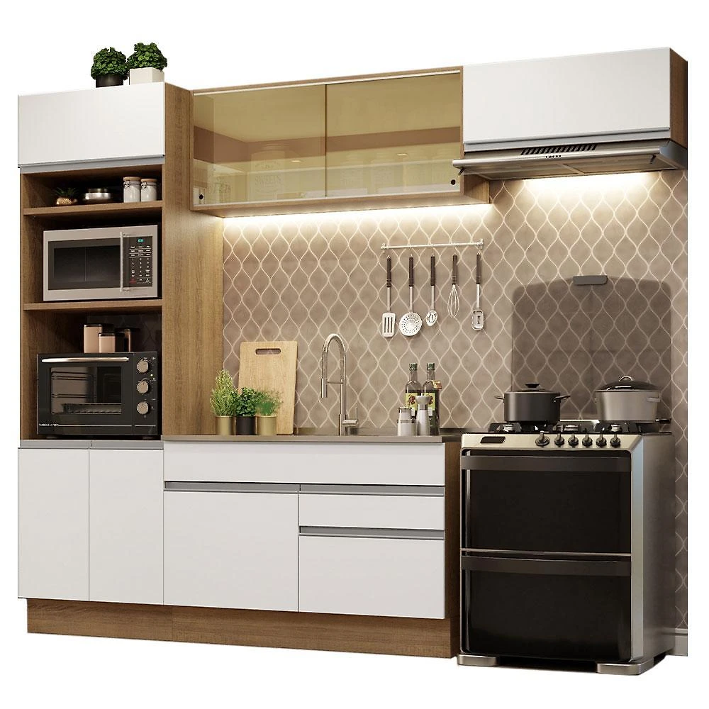 Cozinha completa madesa glamy 270011 com armário e balcão (sem tampo e pia) - rustic/branco