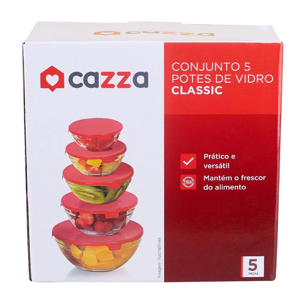 Miniatura Conjunto 5 Potes de Vidro Cazza Classic