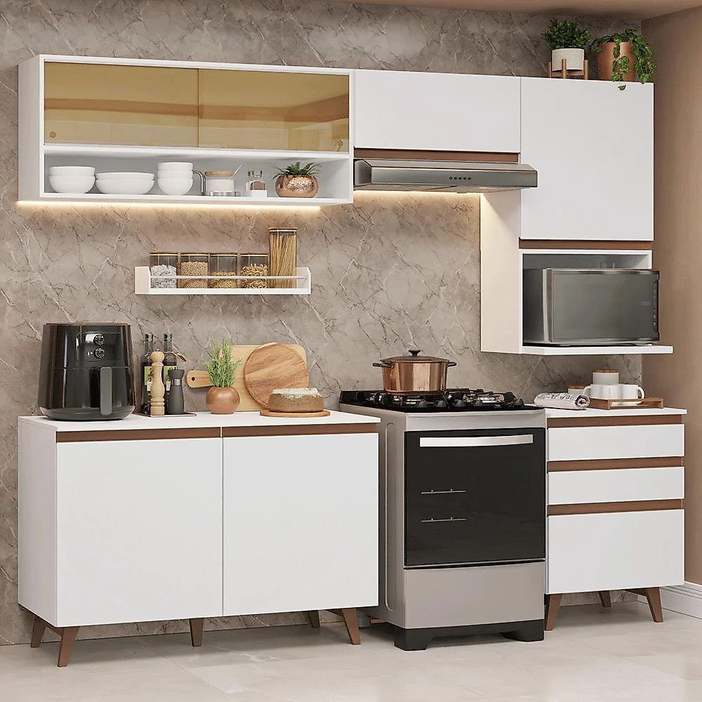 Armário de cozinha completa 250cm branco reims madesa 10