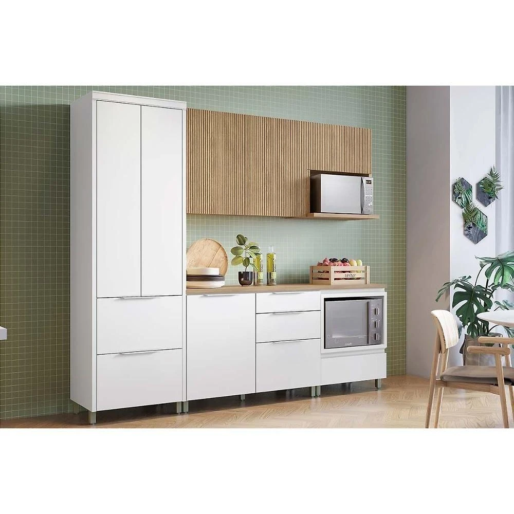 Cozinha Completa Rainha E Marquesa 5 Peças 2 Aéreos 2 Balcões 1 Paneleiro C5p111 Nature Branco