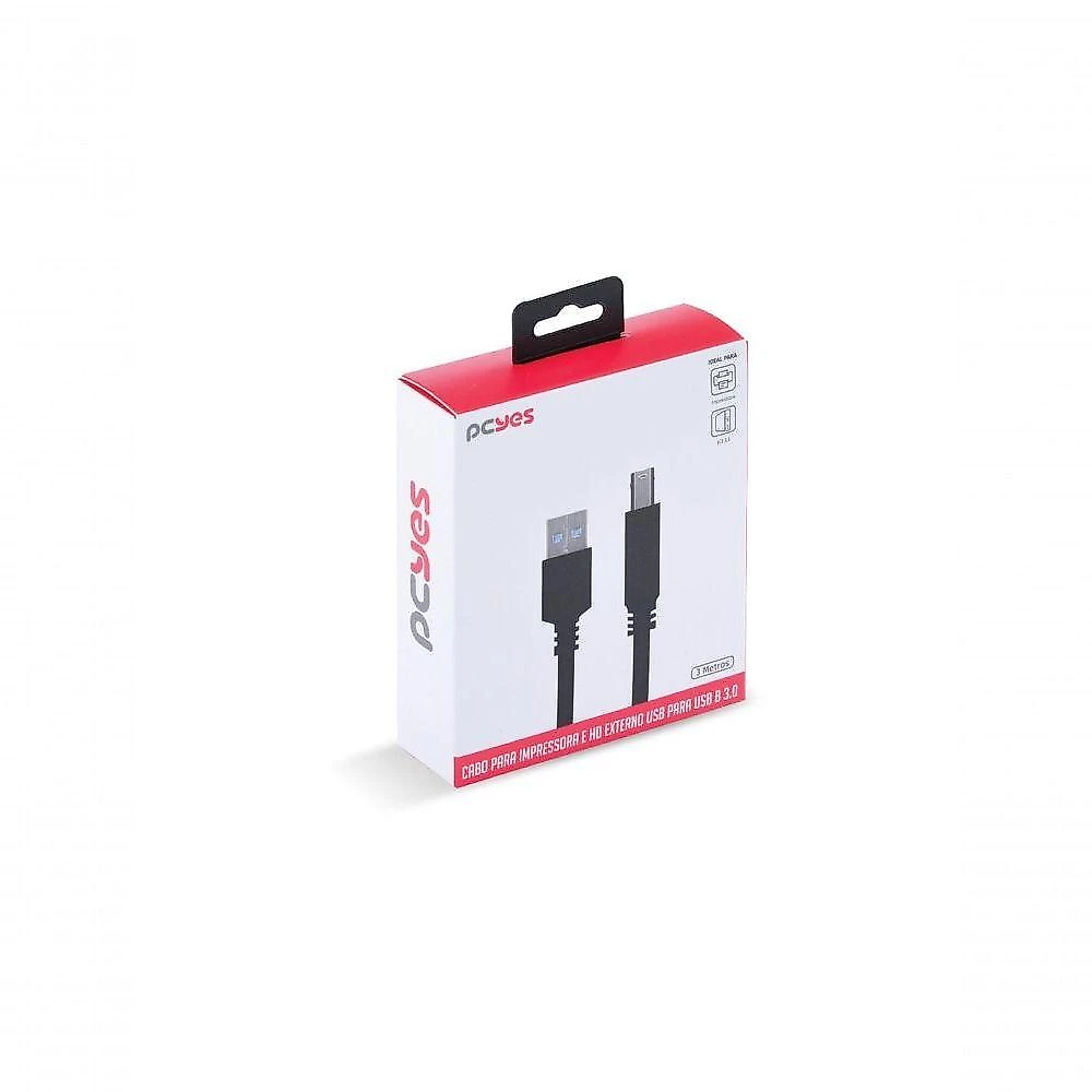 Cabo USB 3.0 PUABM3-3 para Impressora e HD Externo 3 METROS Cobre Puro Alta Velocidade Pcyes