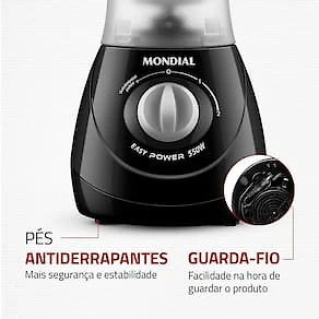 Liquidificador Mondial Power L-550 1,9L 550W 2 Velocidades Pulsar Preto 110V