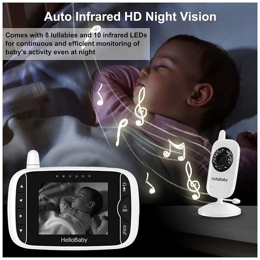 Babá Eletrônica com Câmera, Áudio, Monitor IPS, Modo Vox, Visão Noturna, sem WIFI, HelloBaby, Branca