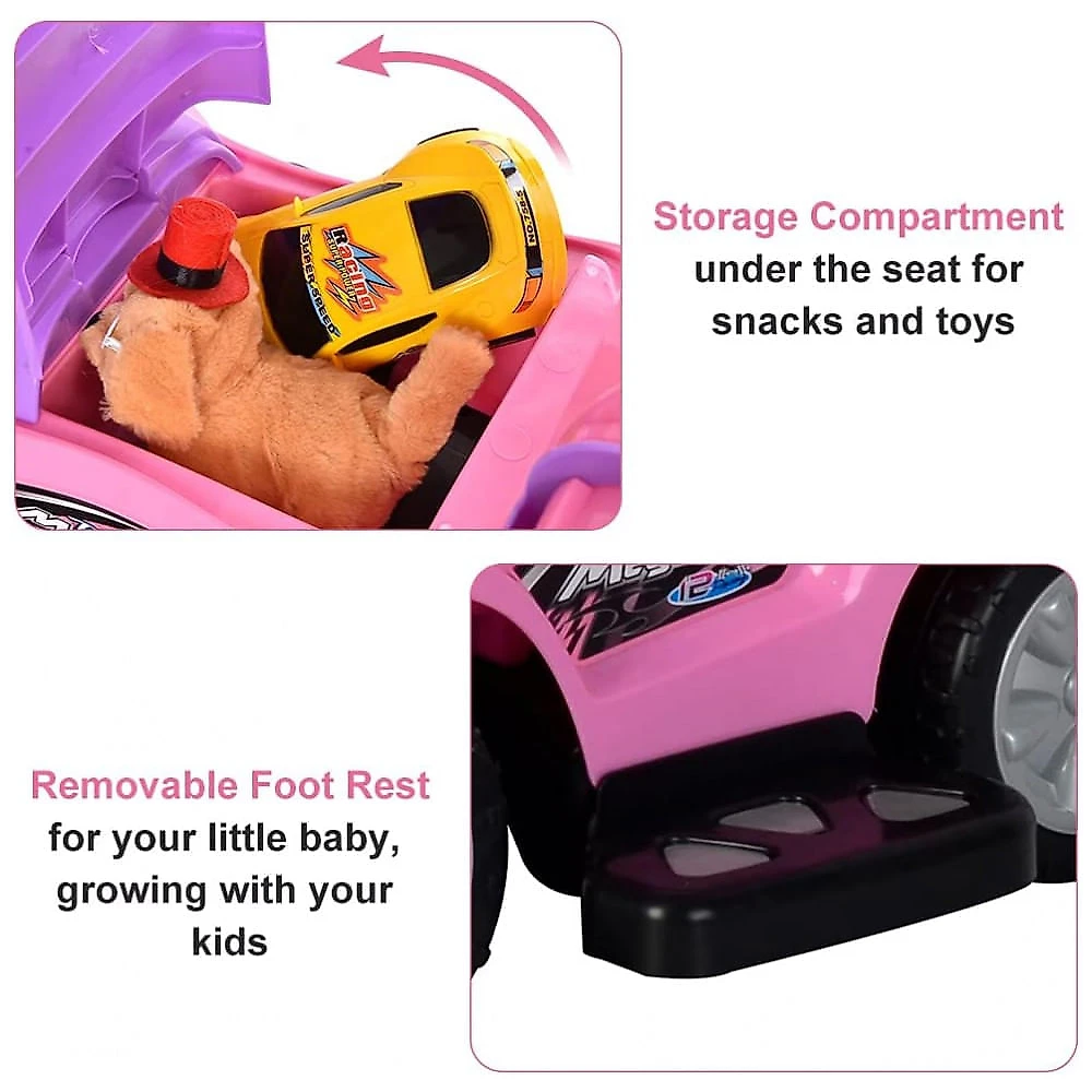 Carrinho de Passeio Infantil 3 em 1 com Alça Removível e Música de Buzina para Crianças de 1 a 3 Anos, ChromeWheels, Ros...
