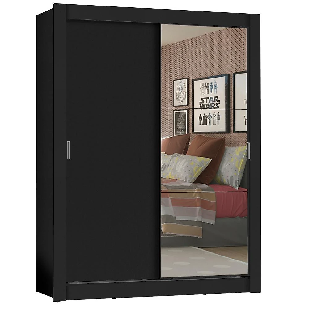 Miniatura Guarda-Roupa Solteiro Madesa Denver 2 Portas de Correr com Espelho - Preto Preto