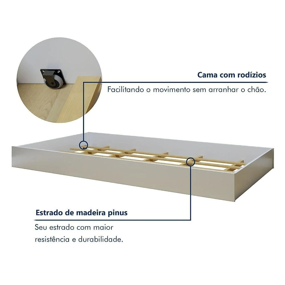 Cama Auxiliar de Solteiro com Rodizio Move Branco