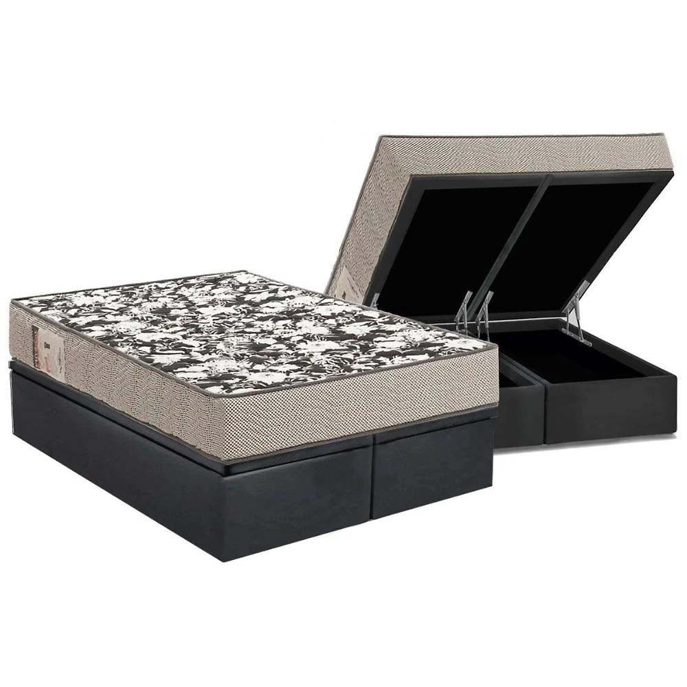 Conjunto Box Baú Queen: Colchão Molas Ortobom D26 Physical Ultra Resistente + Base Crc Suede Gray (158x198)