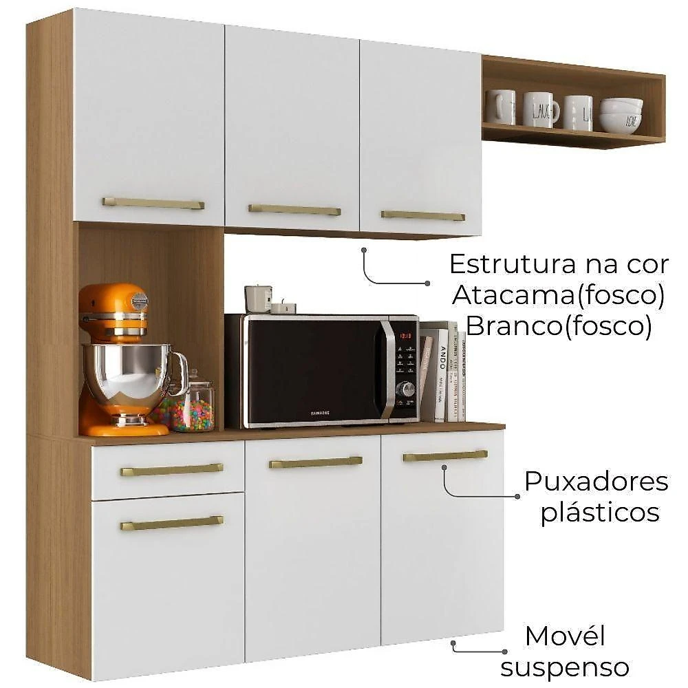 Cozinha Suspensa 6 Portas 163 Cm Mdp Carol Armoveis - Atacama Branco