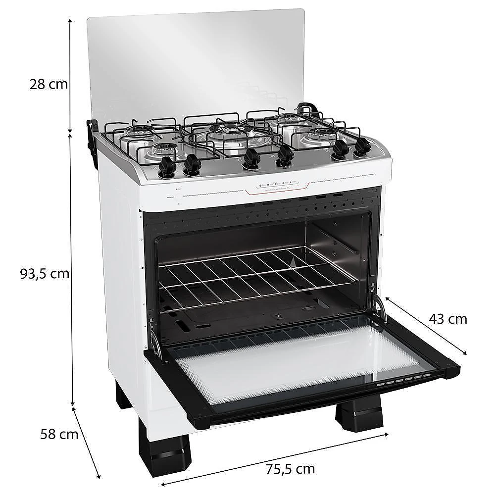 Fogão Mueller 5 Bocas Branco Com Tripla Chama MFI5BF
