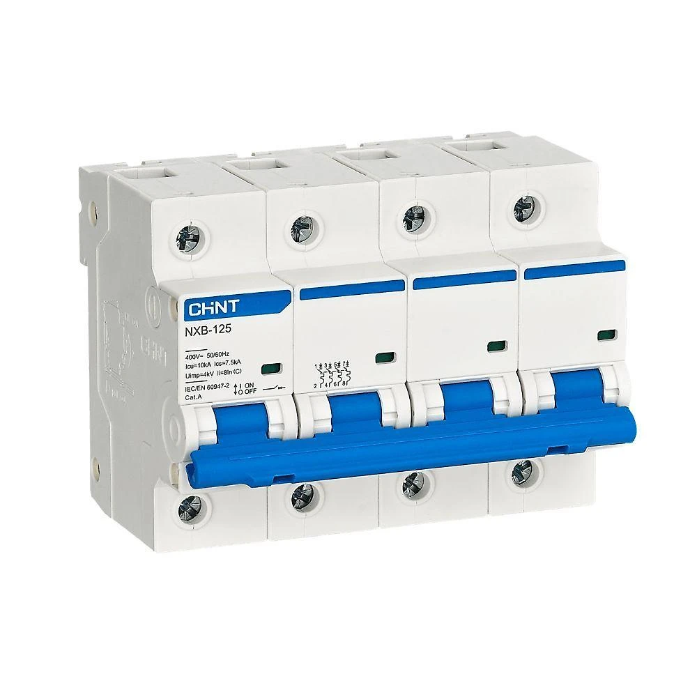 Disjuntor Tetrapolar NXB-125 com Proteção Contra Sobrecarga e Curto-Circuito Curva C Inox Chint 100A