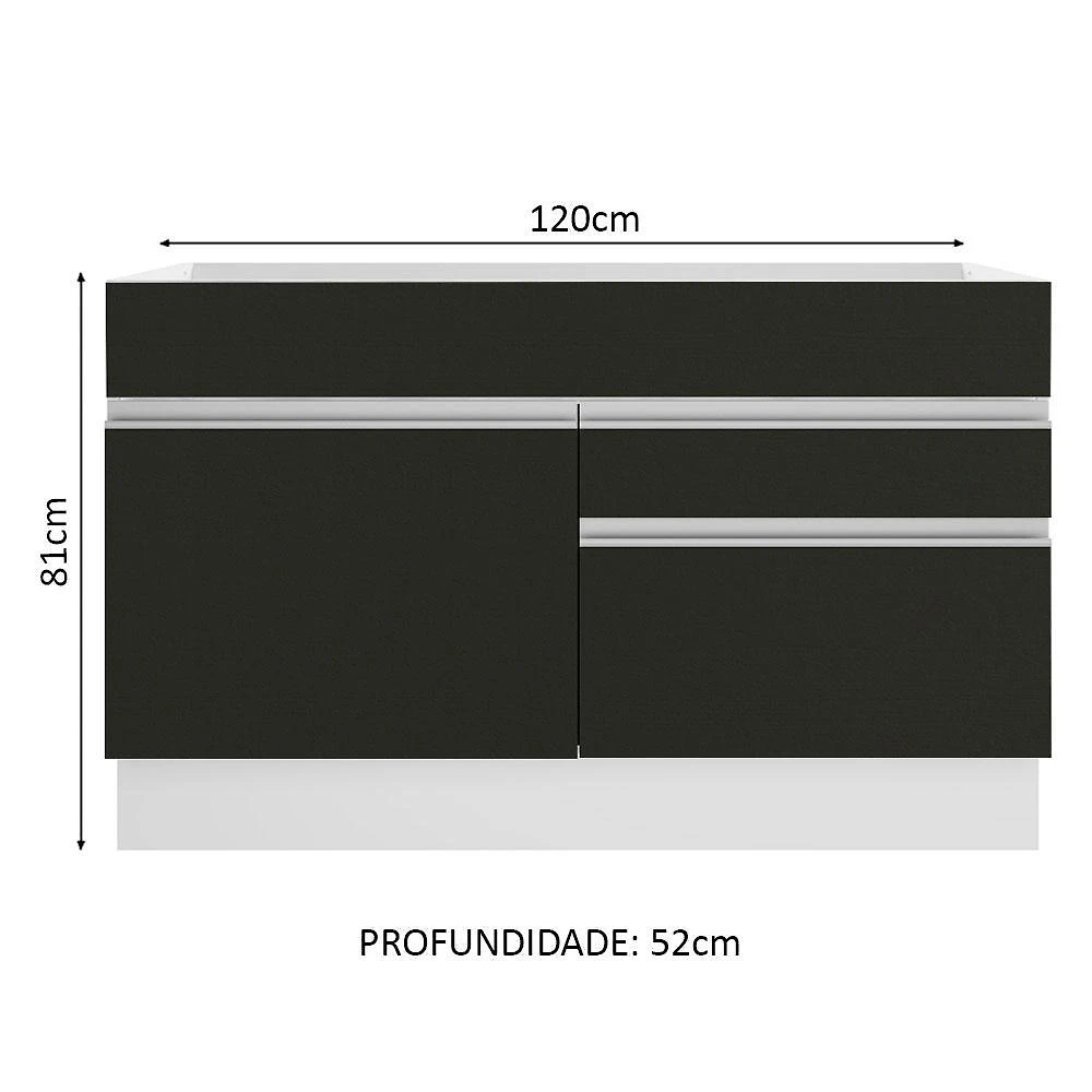 Balcão gabinete de pia armário de cozinha 120 cm 1 porta 2 gavetas branco/preto glamy madesa