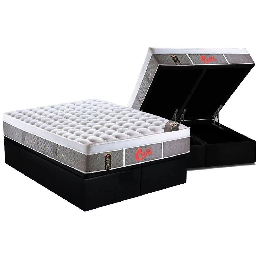 Cama Box com Baú King Corano Black Molas Ensacadas Euro Pillow Preto Colchões Castor