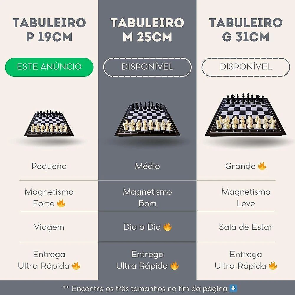 Jogo de Xadrez Magnético Dobrável 19x19cm com Peças Magnéticas Estojo Preto LF Presentes