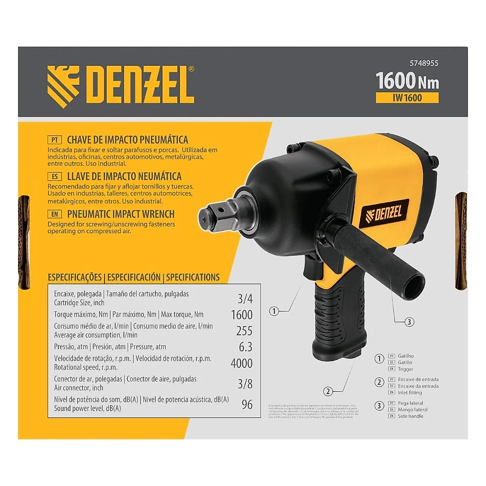 Chave de impacto pneumática 3/4'' 1600nm 4000rpm denzel
