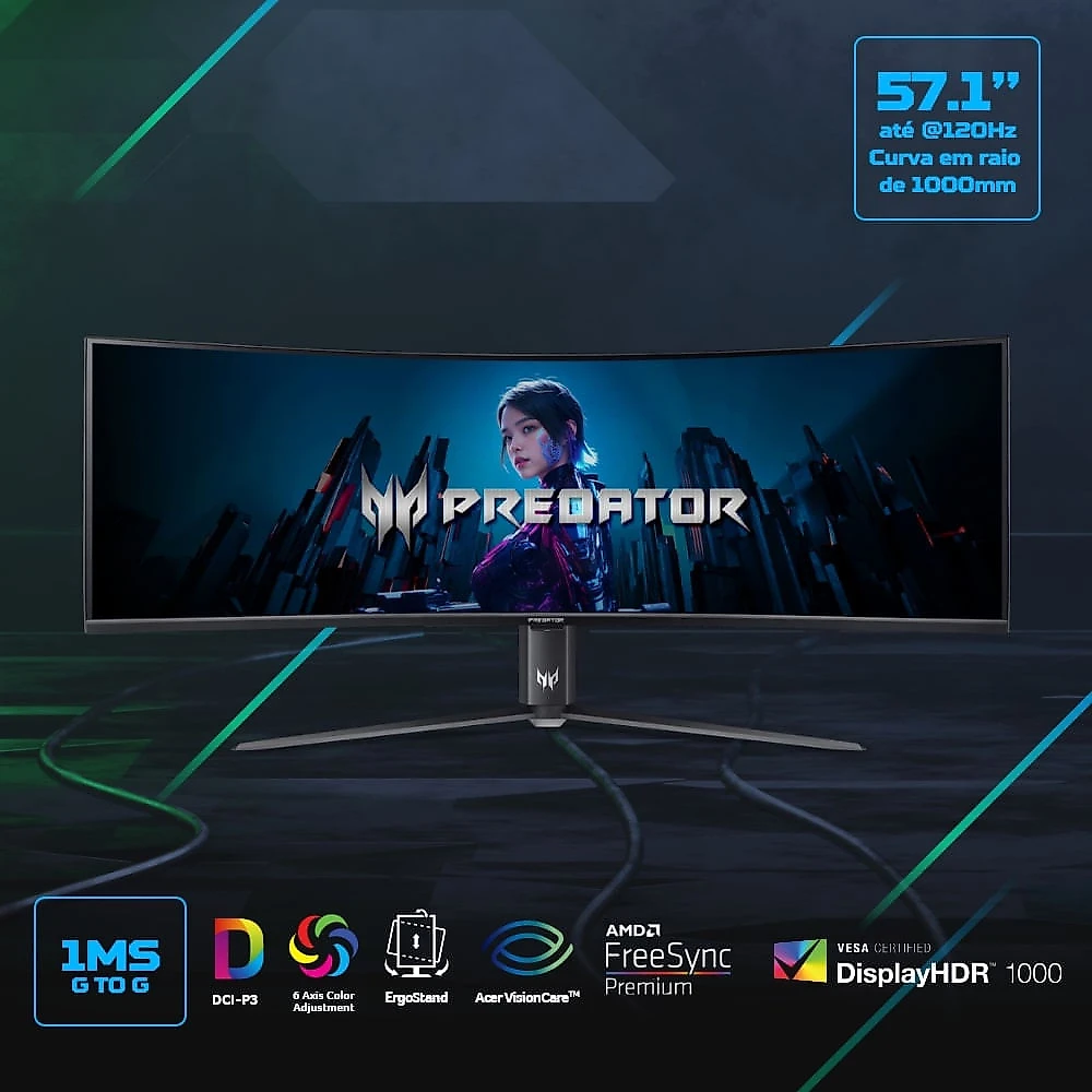 Monitor Acer Gamer Predator  57.1” Monitor Gamer Acer Predator Z57 BMIIPHUZX 7K 120 Hz 57.1”