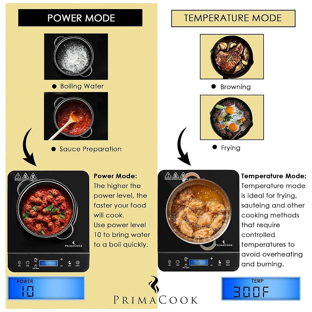 Cooktop de Indução Portátil PRIMACOOK Single Burner Preto - Aquecimento Rápido e Seguro para Culinária Gourmet