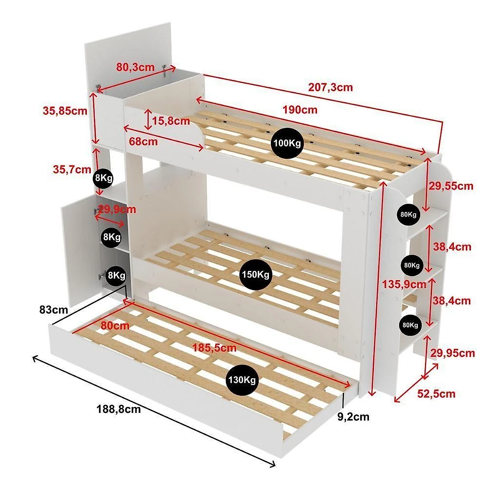 Treliche Solteiro com Baú e 1 Porta CR35549 MDF-MDP Branco Multimóveis