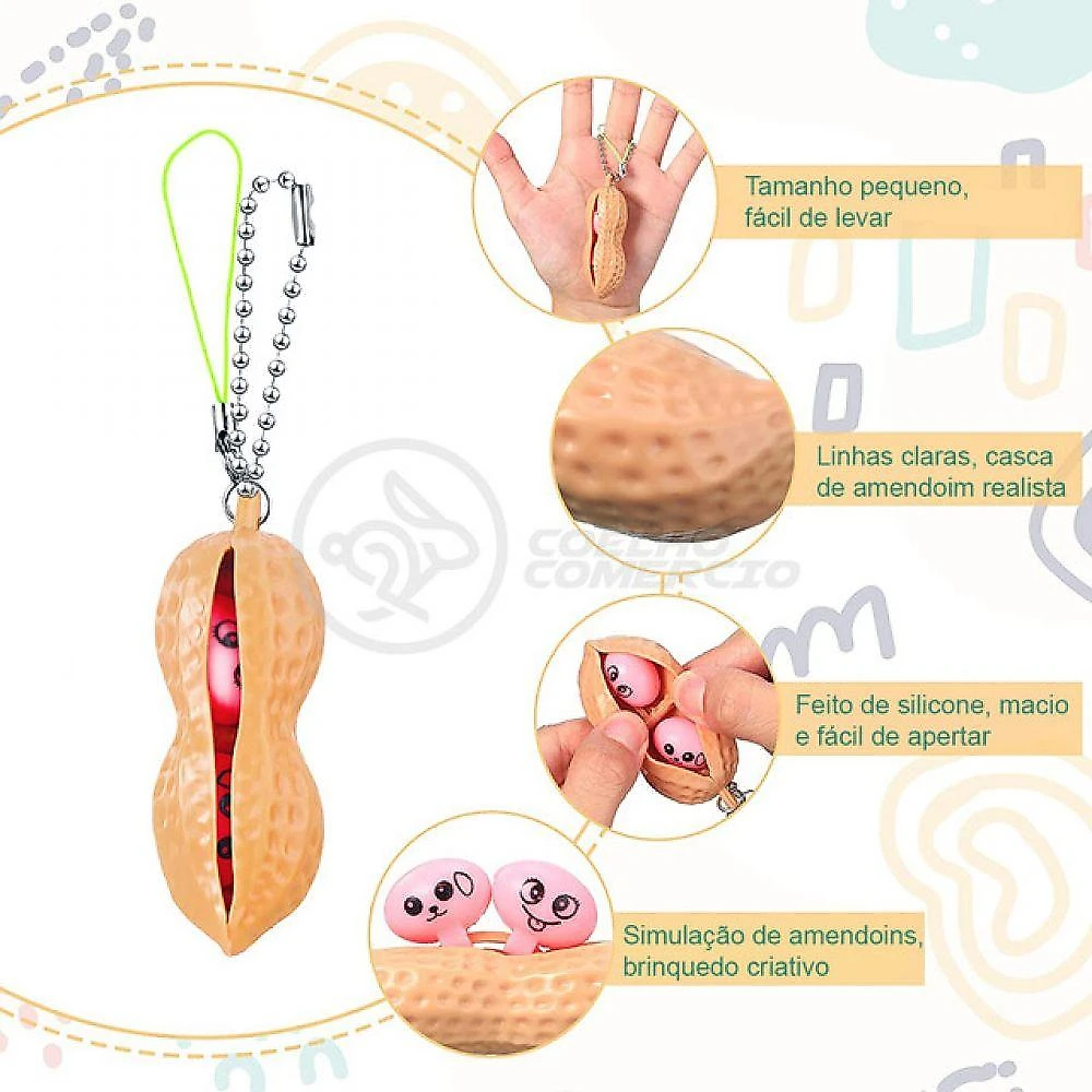 Chaveiro Amendoim Anti Stress de Apertar Sensorial Relaxa
