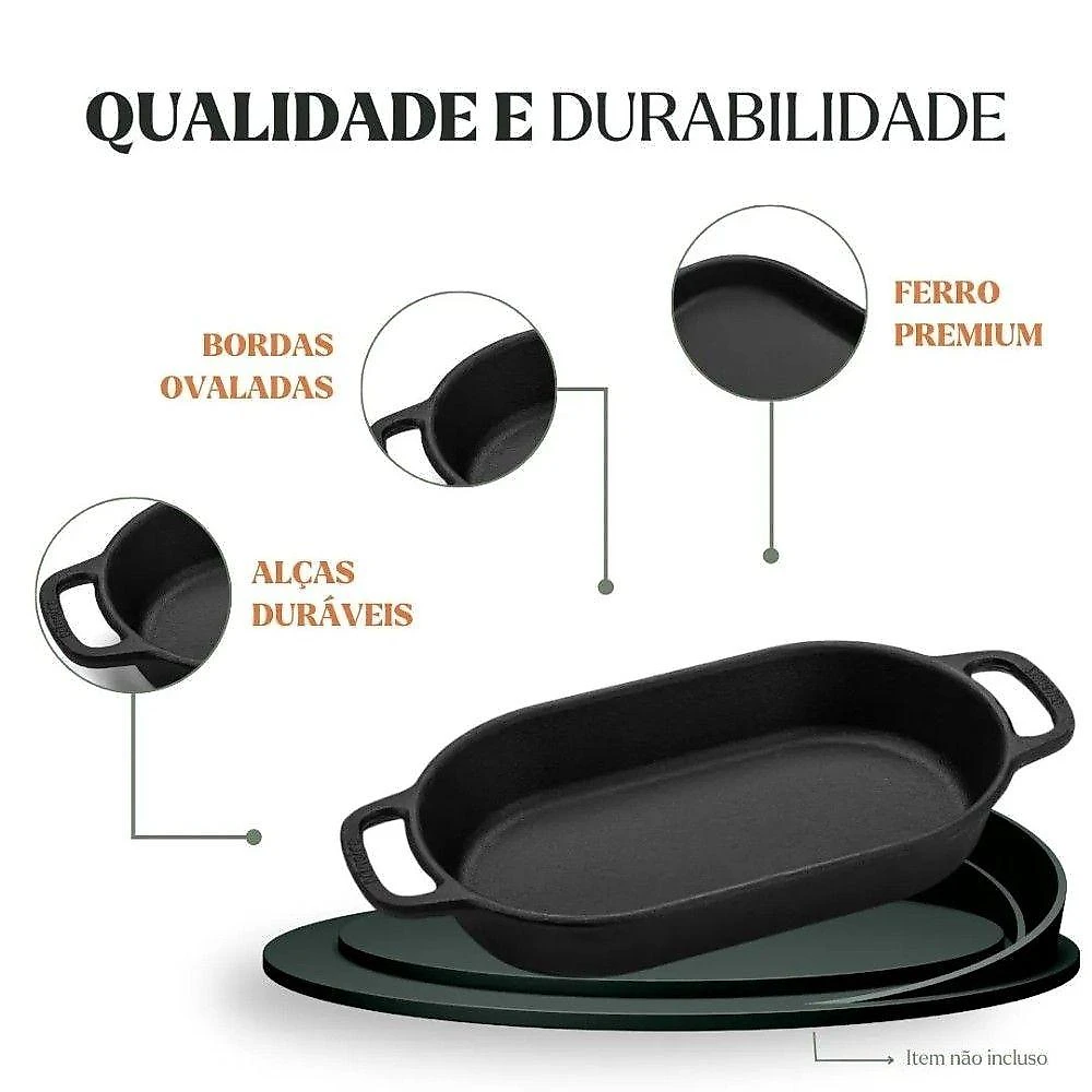 Assadeira Alta Oval 0,8L Ferro Fundido Bordas Largas Preta Panela Mineira